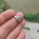 Blue Zircon Ring, Natural blue Zircon Ring, Sterling Silver Ring, Cocktail Ring, round Cut Blue Zircon, 13 white CZ, gift for her - Size 5.5