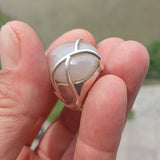 Agate Silver Ring, Artistic Sterling Silver Ring, oval shaped white and pink Agate Cabochon, Gift for her, unique design, Handmade - Size 8