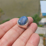 Agate Ring, Sterling Silver Ring, oval shaped blue Agate Cabochon, handmade silver ring, unique design, oval Ring, gift for her - Size 7.5