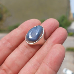 Agate Ring, Sterling Silver Ring, oval shaped blue Agate Cabochon, handmade silver ring, unique design, oval Ring, gift for her - Size 7.5