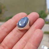 Agate Ring, Sterling Silver Ring, oval shaped blue Agate Cabochon, handmade silver ring, unique design, oval Ring, gift for her - Size 7.5