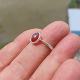 Red Garnet Ring, Sterling Silver Ring, Solitaire Ring with red Garnet Cabochon, handmade silver ring, minimalist design, gift for her Size 7