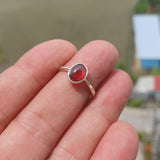 Red Garnet Ring, Sterling Silver Ring, Solitaire Ring with red Garnet Cabochon, handmade silver ring, minimalist design, gift for her Size 7