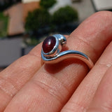 Red Garnet Ring, Sterling Silver Ring, Solitaire Ring with red Garnet Cabochon, handmade silver ring, unique design, gift for her - Size 10