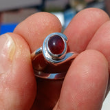 Red Garnet Ring, Sterling Silver Ring, Solitaire Ring with red Garnet Cabochon, handmade silver ring, unique design, gift for her - Size 10