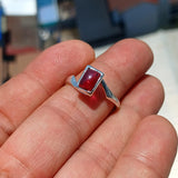 Red Garnet Ring, Sterling Silver Ring, Solitaire Ring, rectangle red Garnet Cabochon, Sterling Silver ring, Minimalist Design, gift Size 9.5