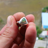 Opal Ring, Sterling Silver Ring, Solitaire Ring, Triangle shaped Opal, handmade Opal Ring, unique jewelry design, gift for her - Size 10.5