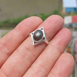 Black Star Sapphire Ring, Sterling Silver Ring, Diamond shaped Ring, Black Sapphire Ring, Gift for Her, Black Star Sapphire cab - size 6.5