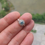 Blue Zircon Ring, Natural blue Zircon Ring, Sterling Silver Ring, Cocktail Ring, round Cut Blue Zircon, 13 white CZ, gift for her - Size 5.5