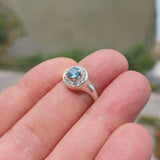 Blue Zircon Ring, Natural blue Zircon Ring, Sterling Silver Ring, Cocktail Ring, round Cut Blue Zircon, 13 white CZ, gift for her - Size 5.5