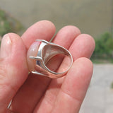 Agate Silver Ring, Artistic Sterling Silver Ring, oval shaped white and pink Agate Cabochon, Gift for her, unique design, Handmade - Size 8