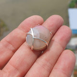 Agate Silver Ring, Artistic Sterling Silver Ring, oval shaped white and pink Agate Cabochon, Gift for her, unique design, Handmade - Size 8