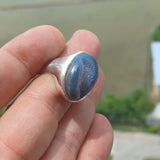 Agate Ring, Sterling Silver Ring, oval shaped blue Agate Cabochon, handmade silver ring, unique design, oval Ring, gift for her - Size 7.5