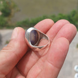 Agate Ring, Sterling Silver Ring, oval shaped blue Agate Cabochon, handmade silver ring, unique design, oval Ring, gift for her - Size 7.5