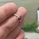 Red Garnet Ring, Sterling Silver Ring, Solitaire Ring with red Garnet Cabochon, handmade silver ring, minimalist design, gift for her Size 7