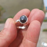 Diopside Men's Ring, Men's Sterling Silver Ring, 4 Rays black Star Diopside, handmade silver ring, unique design, oval stone ring - Size 7