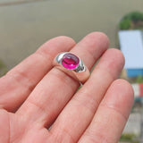 Pink CZ Cabochon Ring, Sterling Silver Ring, Solitaire Ring, pink Cubic Zirconia Ring, handmade gemstone ring, Minimalist design - size 9