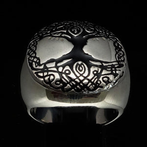 Excellent crafted ancient Men's black Tree of Life Ring - Sterling Silver - BikeRing4u