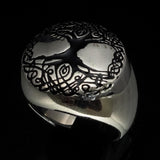 Excellent crafted ancient Men's black Tree of Life Ring - Sterling Silver - BikeRing4u