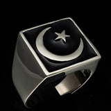Perfectly crafted Men's Ring Crescent Moon and Star Black - Sterling Silver - BikeRing4u
