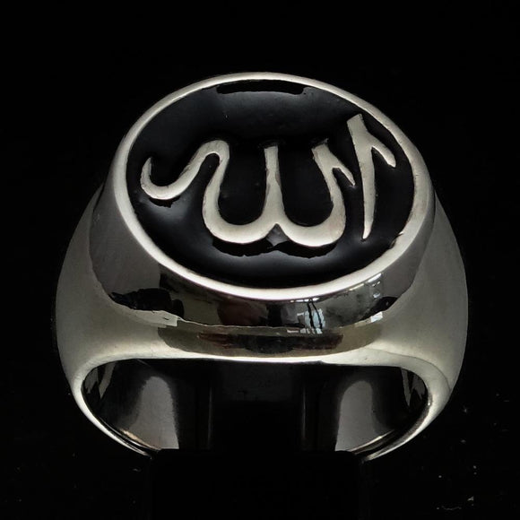 Excellent crafted Men's Muslim Ring Black Allah Symbol - Sterling Silver - BikeRing4u