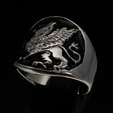 Excellent crafted Men's winged Lion Griffin Ring Black - Sterling Silver - BikeRing4u