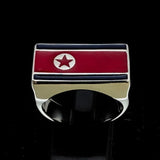 Perfectly crafted Men's Flag Ring North Korea - Sterling Silver - BikeRing4u
