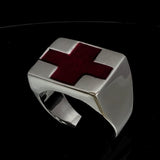 Perfectly crafted Men's Red Cross Ring - Sterling Silver - BikeRing4u