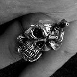 Excellent crafted Men's Biker Ring Dead Outlaw Skull Snake Sterling Silver 925 - BikeRing4u