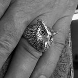 Excellent crafted Men's Brass Night Bird Ring Owl Head - BikeRing4u