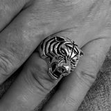 Excellent crafted Men's Animal Ring Male Tiger Red Sterling Silver 925 - BikeRing4u