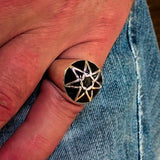 Nicely crafted domed Men's Heptagram Ring Black Heptagon - Sterling Silver - BikeRing4u
