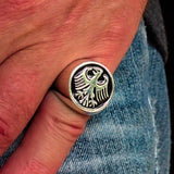 Nicely crafted Men's Seal Ring German Eagle Black - Sterling Silver - BikeRing4u