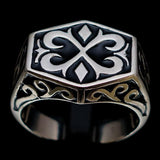 Excellent crafted Men's Medieval Ring Black Oriental Crest Sterling Silver 925 - BikeRing4u