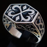Excellent crafted Men's Medieval Ring Black Oriental Crest Sterling Silver 925 - BikeRing4u