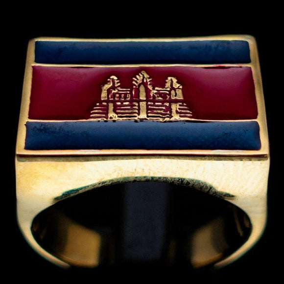 Perfectly crafted Men's rectangle Flag Ring Cambodia - Solid Brass - BikeRing4u
