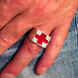 Perfectly crafted Men's Red Cross Ring - Sterling Silver - BikeRing4u