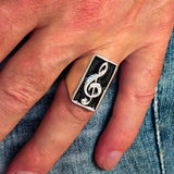 Excellent crafted Men's Musician Ring Treble Clef Symbol Black - Sterling Silver - BikeRing4u