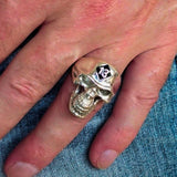 Excellent crafted Men's Biker Skull Ring Black Diamond 13 - Sterling Silver 925 - BikeRing4u