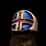 Perfectly crafted Men's National Flag Ring Iceland - solid Brass - BikeRing4u