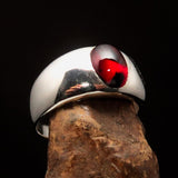 Excellent crafted Men's Band Ring with red Garnet Cabochon- Sterling Silver - BikeRing4u