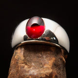 Excellent crafted Men's Band Ring with red Garnet Cabochon- Sterling Silver - BikeRing4u