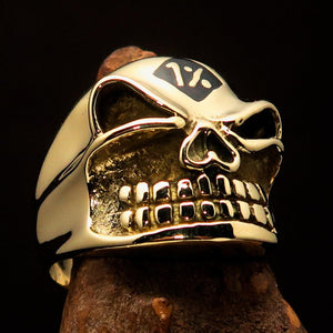 Nicely Crafted Men's Outlaw Black 1% er Gnome Skull Ring - Solid Brass - BikeRing4u