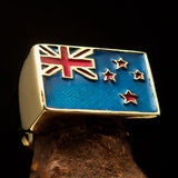 Excellent crafted rectangle shaped Men's New Zealand Flag Ring - Solid Brass - BikeRing4u