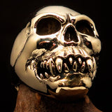 Excellent crafted Men's Zombie Fang Skull Ring - Antiqued Brass - BikeRing4u