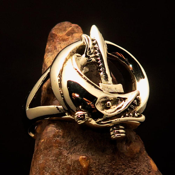 Excellent crafted Fish and Sword Combat Diver Ring - Solid Brass - BikeRing4u