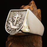 Excellent crafted Men's Franciscan Corona Cross Ring - antiqued Sterling Silver - BikeRing4u