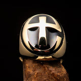 Excellent crafted Men's Ring modern black Christian Cross - Solid Brass - BikeRing4u