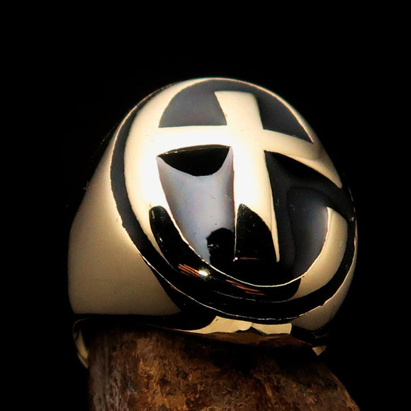 Excellent crafted Men's Ring modern black Christian Cross - Solid Brass - BikeRing4u