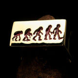 Excellent crafted rectangle shaped red Human Evolution Ring - solid Brass - BikeRing4u